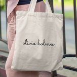 Stylish Monogram | Modern Minimal Typography Name Tote Bag<br><div class="desc">A simple stylish custom monogram design in an informal casual handwritten script typography in striking monochrome black and white. The monogram can easily be personalised to make a design as unique as you are! The perfect trendy bespoke gift or accessory for any occasion.</div>