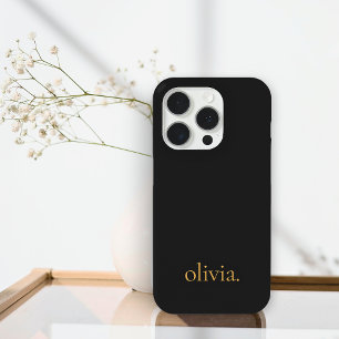 Stylish Monogram Modern Minimalist Black Gold iPhone 15 Pro Case