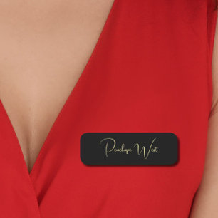 Stylish Monogram Modern Minimalist Black Script Name Tag