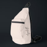 Stylish Monogram Modern Minimalist Sling Bag<br><div class="desc">Create a sling bag with your name vertical up the side in a simple stylish script on a blush pink background. Perfect for yourself or gift for any occasion.</div>