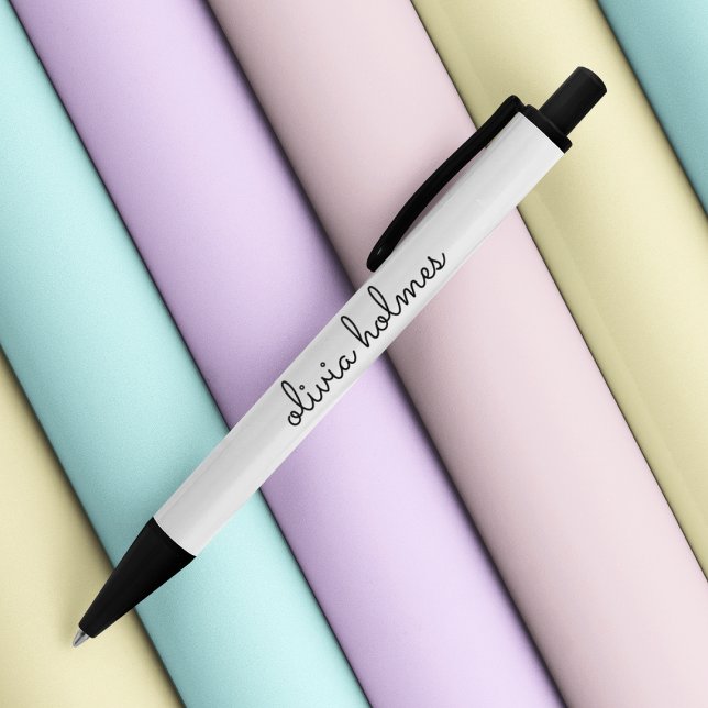 Stylish Monogram | Modern Minimalist White Script Black Ink Pen (Creator Uploaded)