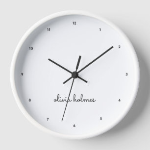Stylish Monogram   Modern Minimalist White Script Clock