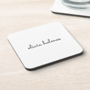 Stylish Monogram   Modern Minimalist White Script Coaster