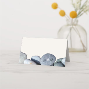 Stylish Monogram Modern Rustic Pebbles Wedding Place Card