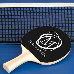 Stylish Monogram Name Black White Ping Pong Paddle