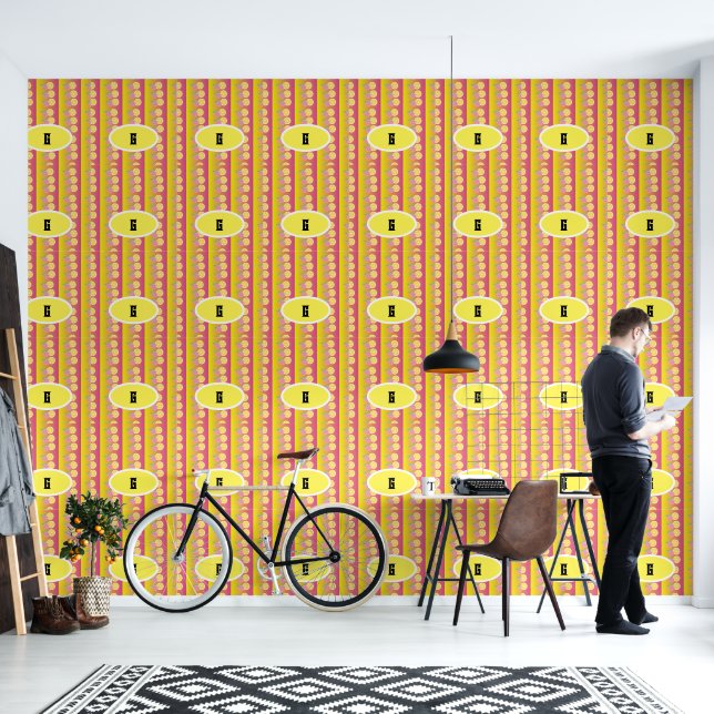 Stylish Monogram Pink & Yellow  Wallpaper (Living Room)