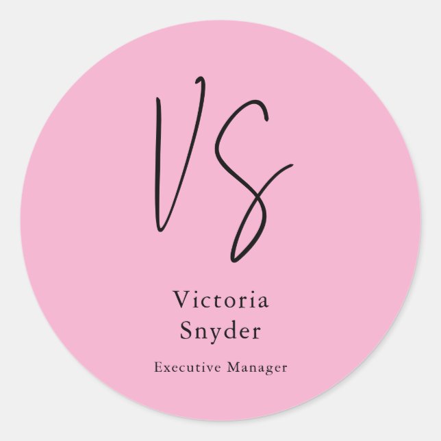 Stylish Monogram Professional Light Pink Classic Round Sticker (Front)