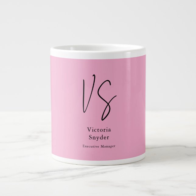 Stylish Monogram Professional Light Pink Large Coffee Mug (Front)