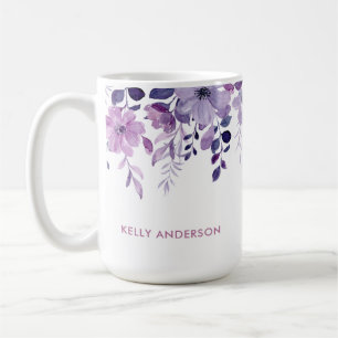 Stylish Monogram Purple Watercolor floral Coffee Mug