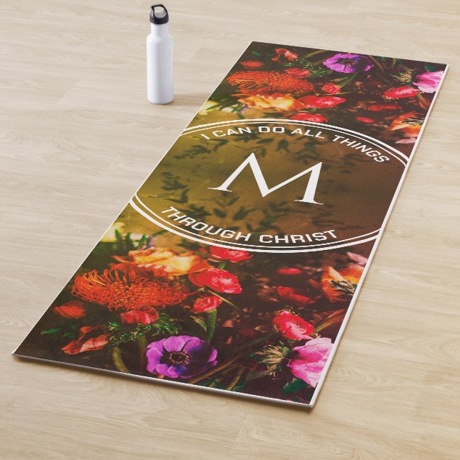 Stylish Monogram RED Floral Bouquet Yoga Mat (In Situ)