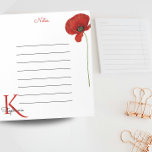 Stylish Monogram Red Poppy Notes<br><div class="desc">With a vibrant red poppy in the top corner, and a simple design it's ideal for a minimalist home or office. The word 'notes; can be changed. Add your own name and surname initial and you have a modern personalised notepad. Space has been left in the margins for side notes....</div>