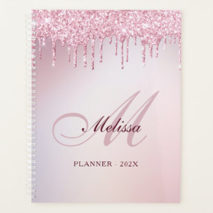 stylish monogram rose gold purple glitter  planner