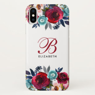 Stylish Monogram Script Elegant Floral Watercolor Case-Mate iPhone Case