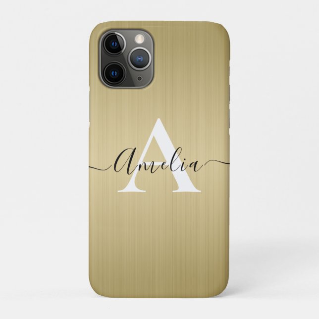 Stylish Monogram Script Faux Gold Metal Steel Case-Mate iPhone Case (Back)
