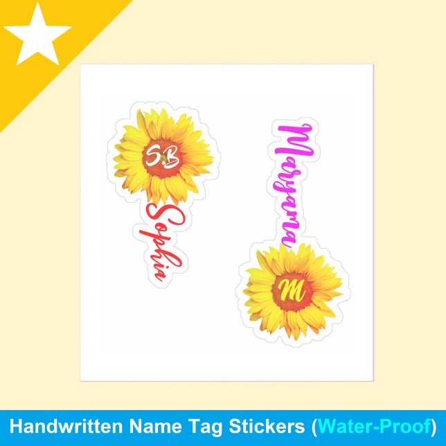 (Stylish Monogram Sunflower) Personalised Name (chic monogram sunflower name stickers)