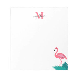 Stylish Monogram Tropical Leaves Hot Pink Flamingo Notepad