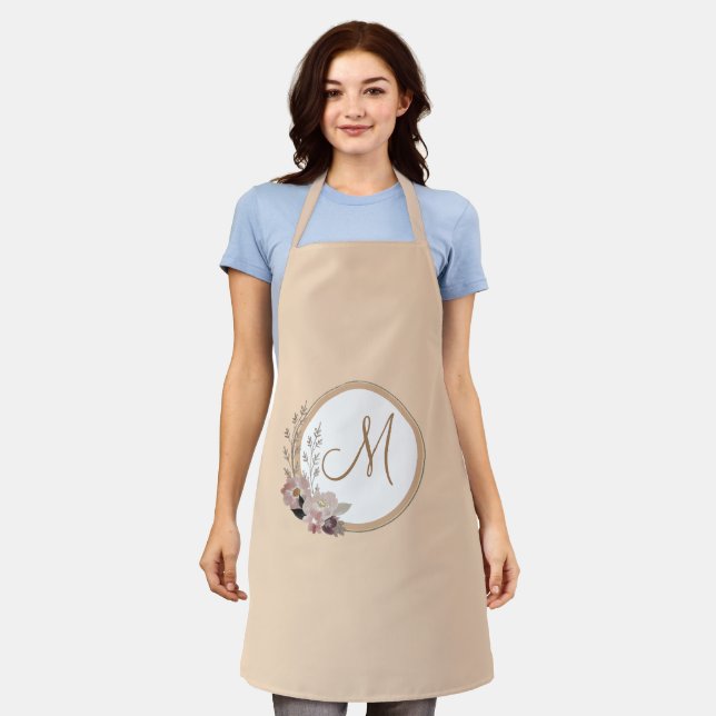 Stylish Monogram Watercolor Floral Personalised Apron (Worn)