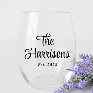 Stylish Monogram Wedding Stemless Wine Glass