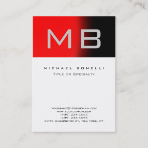 Stylish Monogram White Grey Red Business Card