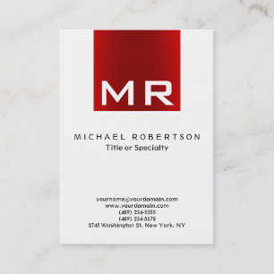 Stylish Monogram White Red Modern Business Card