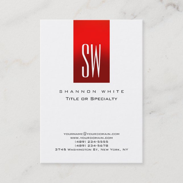 Stylish Monogram White Red Modern Business Card (Front)