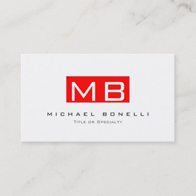 Stylish Monogram White Red Trendy Business Card (Front)
