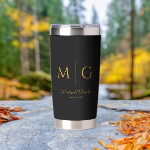 Stylish Monogram With Couple Name Black Insulated Tumbler