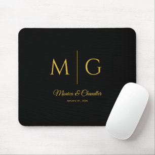 Stylish Monogram With Couple Name Black Mouse Pad
