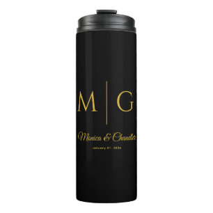 Stylish Monogram With Couple Name Black Thermal Tumbler