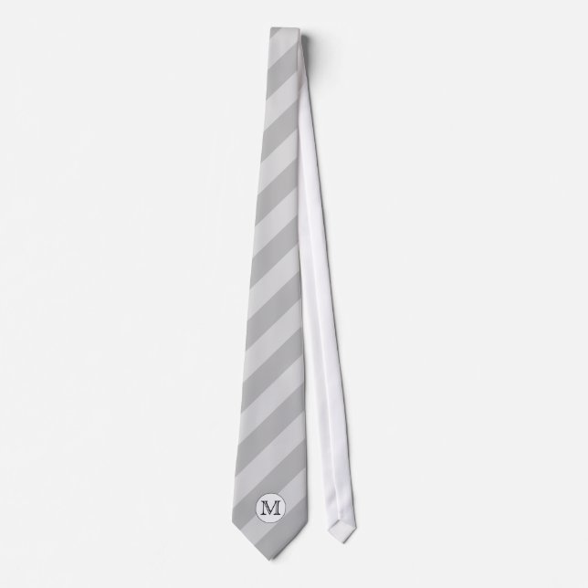 Stylish Monogram with Grey Stripes. Custom. Tie (Front)