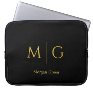 Stylish Monogram with Name Design Black Laptop Sleeve