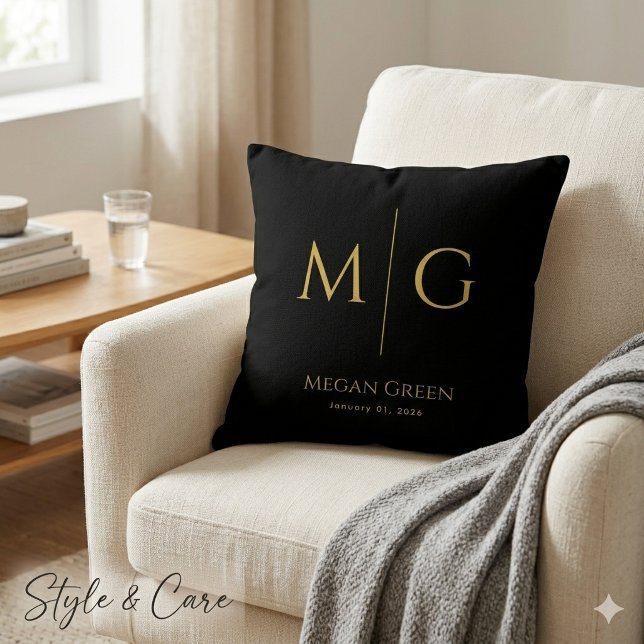 Stylish Monogram With Name Personalised Black Cushion (Stylish Monogram With Name Personalized Black Throw Pillow)