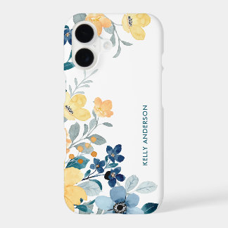 Stylish Monogram Yellow & Blue Watercolor floral