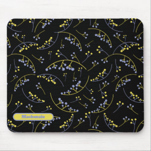 Stylish monogram yellow lilac berry pattern mouse pad