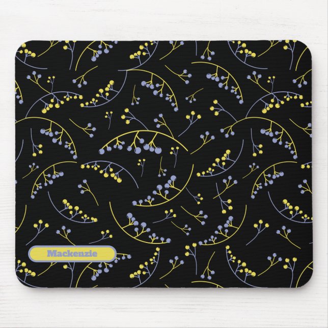 Stylish monogram yellow lilac berry pattern mouse pad (Front)