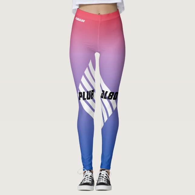 Stylish monogrammed blue pink gradient workout  leggings (Front)