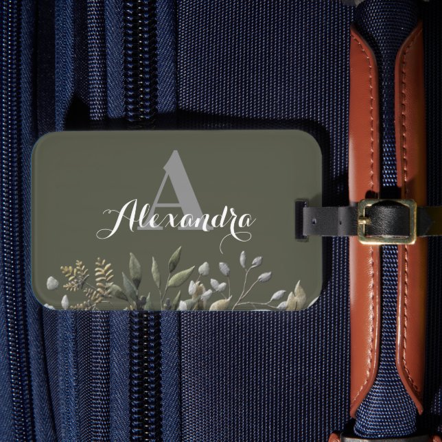 Stylish Monogrammed Botanical Luggage Tag (Front Insitu 4)