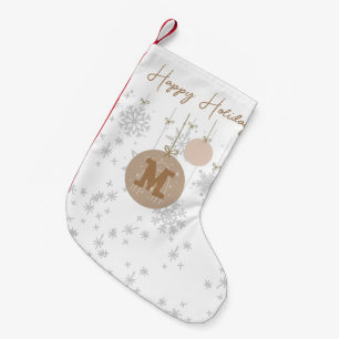 Stylish monogrammed brown and grey snowflakes small christmas stocking