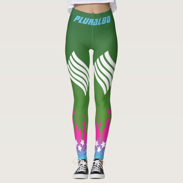 Stylish monogrammed green pink blue gradient  leggings (Front)