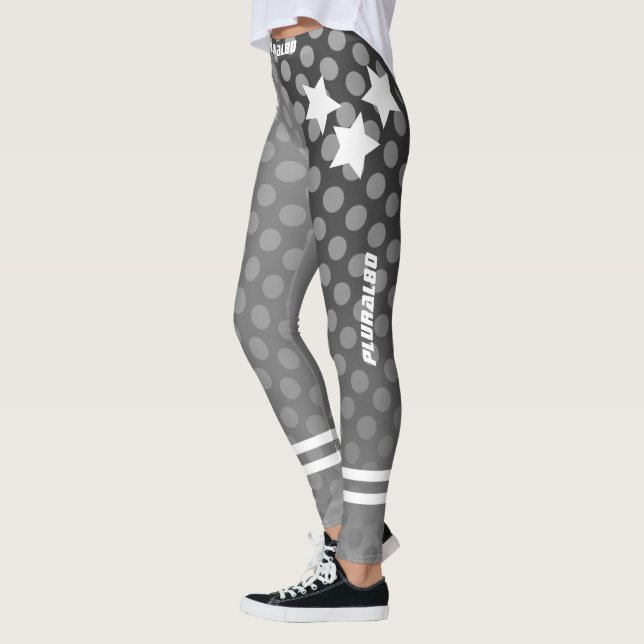 Stylish monogrammed grey dots pattern workout leggings (Left)