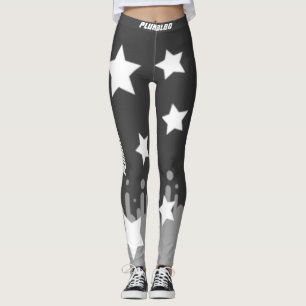 Stylish monogrammed grey white stars workout leggings