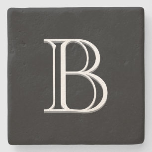 Stylish Monogrammed Initial Letter Black & White Stone Coaster