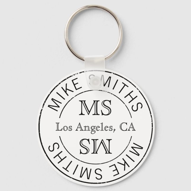 stylish monogrammed (name & initials) black&white key ring (Front)