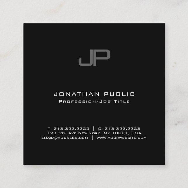 Stylish Monogrammed Trendy Minimalist Design Square Business Card (Front)