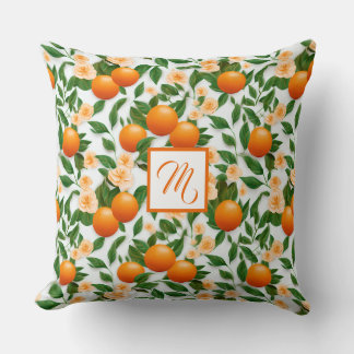 Stylish Monogrammed Valencia Orange Decorative Cushion