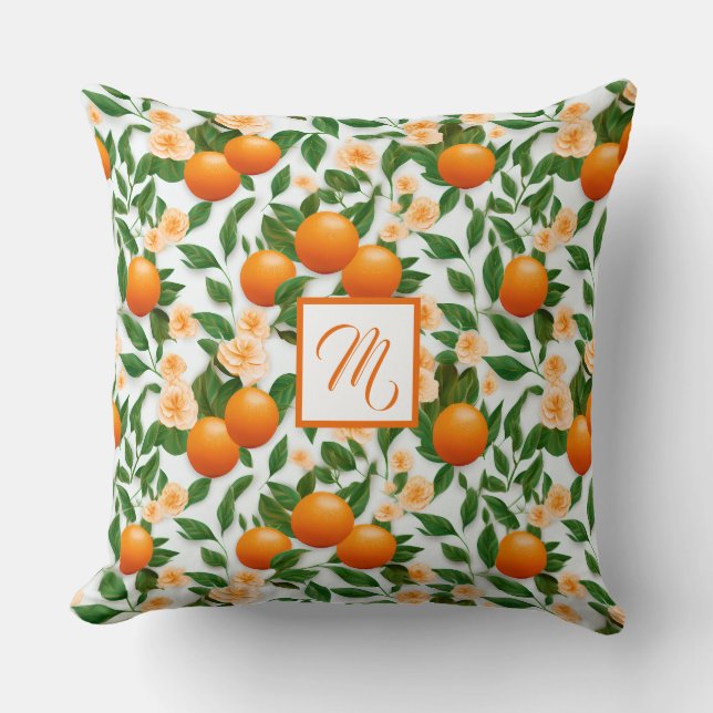 Stylish Monogrammed Valencia Orange Decorative  Cushion (Front)