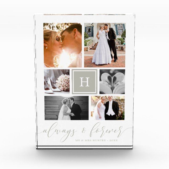 Stylish Monogrammed Wedding Collage Photo Block (Front)