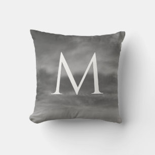 Stylish Monograms Black White Grey Clouds Patterns Cushion