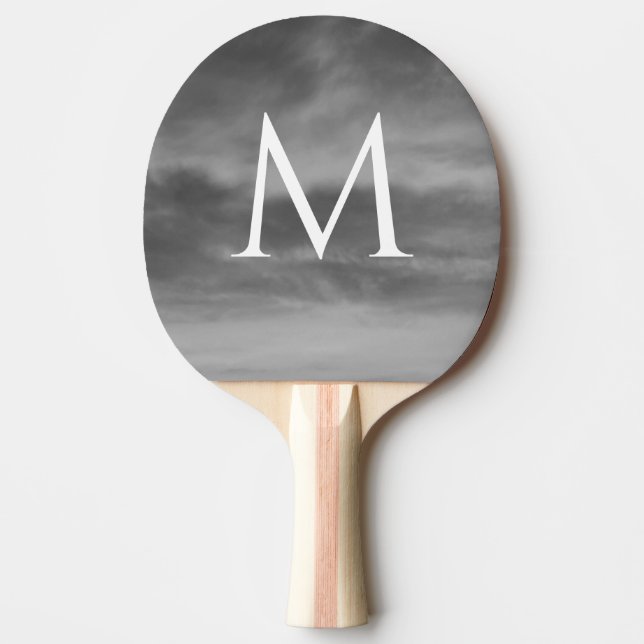 Stylish Monograms Black White Grey Clouds Patterns Ping Pong Paddle (Front)