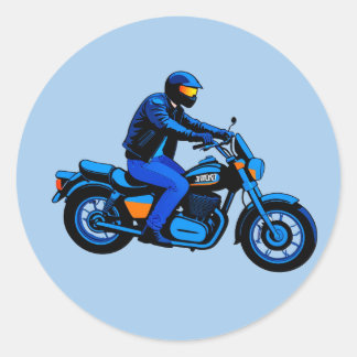 Stylish Motorcycle Rider Classic Round Sticker